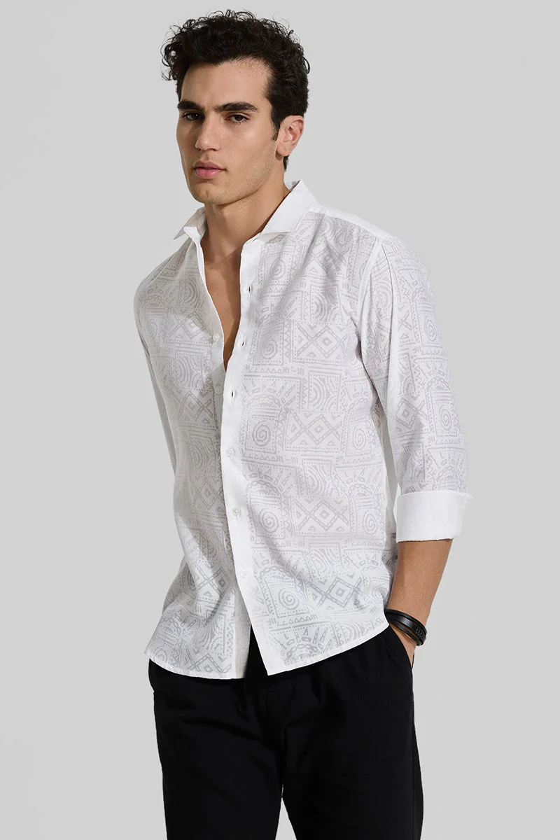 SNITCH Off White Self-Design Shirt